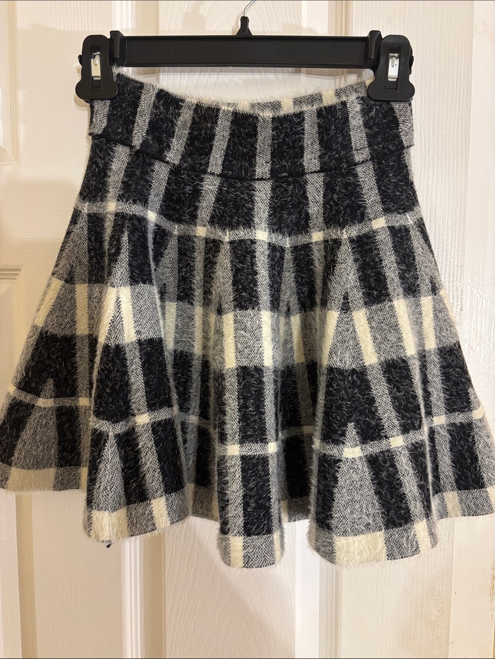Black and Cream Plaid Flared Skirt - Women Size XS-S